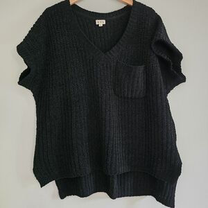 POL Chenille Knit V-neck Sweater Vest, Black, Large